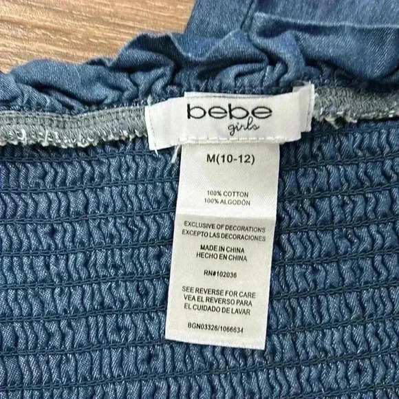 Bebe Girls wide leg jean style 100% cotton jumpsuit blue size Medium (10-12) - Picture 9 of 10